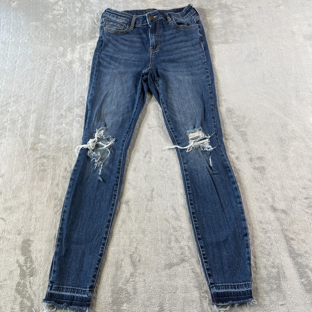 Prosperity Jeans Womens 27 Blue Skinny Raw Hem Whiskers Denim‎ Ankle Distressed